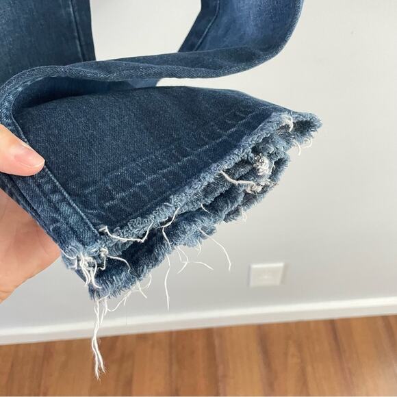 AMO Women’s Dark Wash Babe Jeans Eclipse Denim Raw Hem High Rise Blue Button Fly - Picture 3 of 11